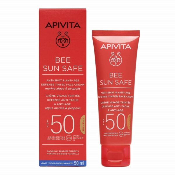 Apivita Bee Sun Safe anti-age & anti Spot Defence Tinted Face Cream SPF50